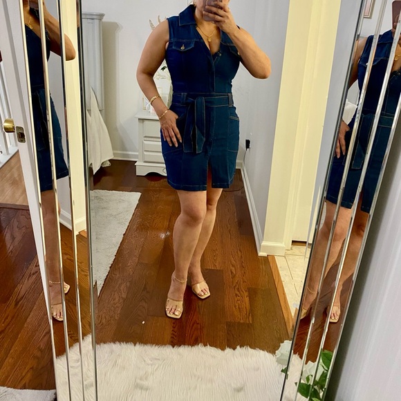 ZARA JUNIOR’S TIE FRONT DRESS WITH HIDDEN POCKET COLOR INDIGO WASH SIZE M - Picture 3 of 11